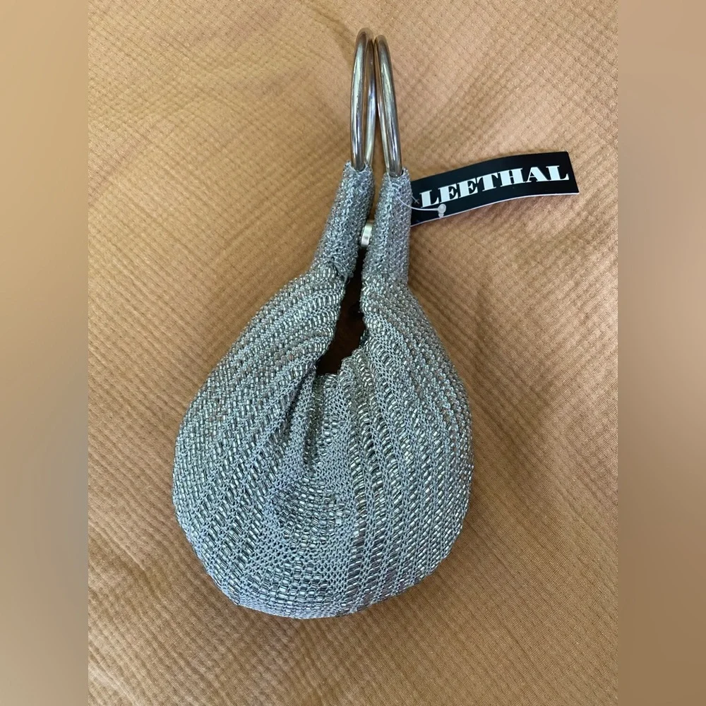 Leethal Sequinned Silver Small Pouch BNWT - Picture 5 of 6